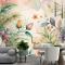 Çiçekler Ve Yemyeşil Bitkiler İçeren Suluboya Arka Plan Duvar Kağıdı