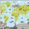 Karikatür Hayvanlı Dünya Haritası Çocuk Odası Duvar Kağıdı