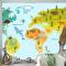Kıtalar Çocuk Odası Duvar Kağıdı  Olan Çocuklar İçin Komik Karikatür Hayvan Dünya Haritası