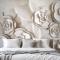 Güzel Beyaz Mermer Çiçek Yatak Odası Duvar Kağıdı