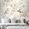 Kuşlarla Vintage Çiçekler Yatak Odası Duvar Kağıdı