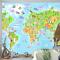 Çocuklar Için Hayvanlarla Dünya Haritası Çocuk Odası Duvar Kağıdı