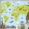 Karikatür Hayvanlı Dünya Haritası Çocuk Odası Duvar Kağıdı