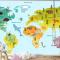 Kıtalar Çocuk Odası Duvar Kağıdı  Olan Çocuklar İçin Komik Karikatür Hayvan Dünya Haritası