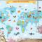 Karikatür Hayvanlı Dünya Haritası Çocuk Odası Duvar Kağıdı