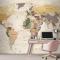 Krem Renk Zemin Detaylı Dünya Haritası Duvar Kağıdı