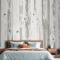 Nötr Baskılı Ahşap Panel Efektli Yatak Odası Duvar Kağıdı