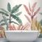 Pembe & Teal Vintage Tropikal Banyo Duvar Kağıdı