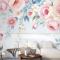Vintage Suluboya Pembe Çiçekler Duvar Kağıdı
