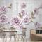 Açık Pembe Çiçekli Altın Dal 3D Duvar Kağıdı