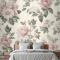 Krem & Pembe Gül Vintage Çiçek Yatak Odası Duvar Kağıdı