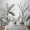 Gri Tonlamalı Vintage Tropikal Bitkiler Yatak Odası Duvar Kağıdı