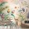 Çiçekler Ve Yemyeşil Bitkiler İçeren Suluboya Arka Plan Duvar Kağıdı