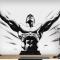 Melek Kanatlı Bir Boksörün Siyah Beyaz Çizimi Duvar Kağıdı
