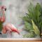 Tropikal Yapraklı 3D Görünümlü Pembe Flamingo Duvar Kağıdı
