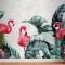 Pembe Flamingolar Ve Tropikal Yapraklar Duvar Kağıdı Tasarımı