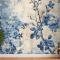 Mavi Beyaz Duvar Kağıdı Duvarında Mavi Beyaz Çiçek Baskısı Var