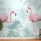 Tropikal Yapraklı Vintage Pembe Flamingo Duvar Kağıdı