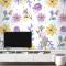 Pastel Renklerde Çiçek Desenli Duvar Kağıdı