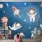 Gezegenler Çocuk Odası Duvar Kağıdı Ile Çocuklar Suluboya Uzay