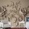 3D Kabartmalı Görünümlü Çimento Çiçek Ağacı Duvar Kağıdı