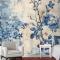 Mavi Beyaz Duvar Kağıdı Duvarında Mavi Beyaz Çiçek Baskısı Var