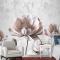Çiçek Resimli Açık Gri Arka Planlı 3D Duvar Kağıdı