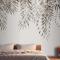 Gri Dallar Ağaç Yaprakları Çizim Yatak Odası Duvar Kağıdı