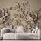 3D Kabartmalı Görünümlü Çimento Çiçek Ağacı Duvar Kağıdı