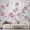 Açık Pembe Çiçekli Altın Dal 3D Duvar Kağıdı