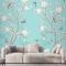 Şakayık Ve Kuşlarla Chinoiserie  Turkuaz Duvar Kağıdı