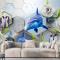 Çiçek Balina Ve Penguen 3D Duvar Kağıdı