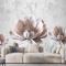 Çiçek Resimli Açık Gri Arka Planlı 3D Duvar Kağıdı