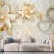 Çiçekli Kalp Altın Arka Planlı 3D Duvar Kağıdı