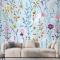 Renkli Çiçekler Mavi Duvar Kağıdı 