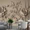 3D Kabartmalı Görünümlü Çimento Çiçek Ağacı Duvar Kağıdı