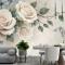 3D Görünümlü Krem Gül Çiçek Duvar Kağıdı