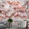 Mermer Arka Planlı Çiçek Ve Kuşlar 3D Duvar Kağıdı