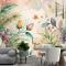 Çiçekler Ve Yemyeşil Bitkiler İçeren Suluboya Arka Plan Duvar Kağıdı