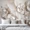 Güzel Beyaz Mermer Çiçek Yatak Odası Duvar Kağıdı