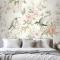 Kuşlarla Vintage Çiçekler Yatak Odası Duvar Kağıdı