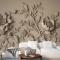 3D Kabartmalı Görünümlü Çimento Çiçek Ağacı Duvar Kağıdı