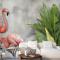 Tropikal Yapraklı 3D Görünümlü Pembe Flamingo Duvar Kağıdı