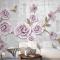 Açık Pembe Çiçekli Altın Dal 3D Duvar Kağıdı
