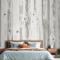 Nötr Baskılı Ahşap Panel Efektli Yatak Odası Duvar Kağıdı