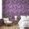 Mor Arka Plan Gri Çiçek Desen Ucuz Duvar Kağıdı 54104