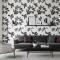 Siyah Beyaz Çiçek Desenli Duvar Kağıdı 112025