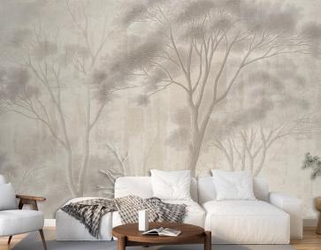 Soyut Elle Çizilmiş Nostaljik Orman Manzarası Sanat Duvar Kağıdı Soyut Elle Çizilmiş Nostaljik Orman Manzarası Sanat Duvar Kağıdı