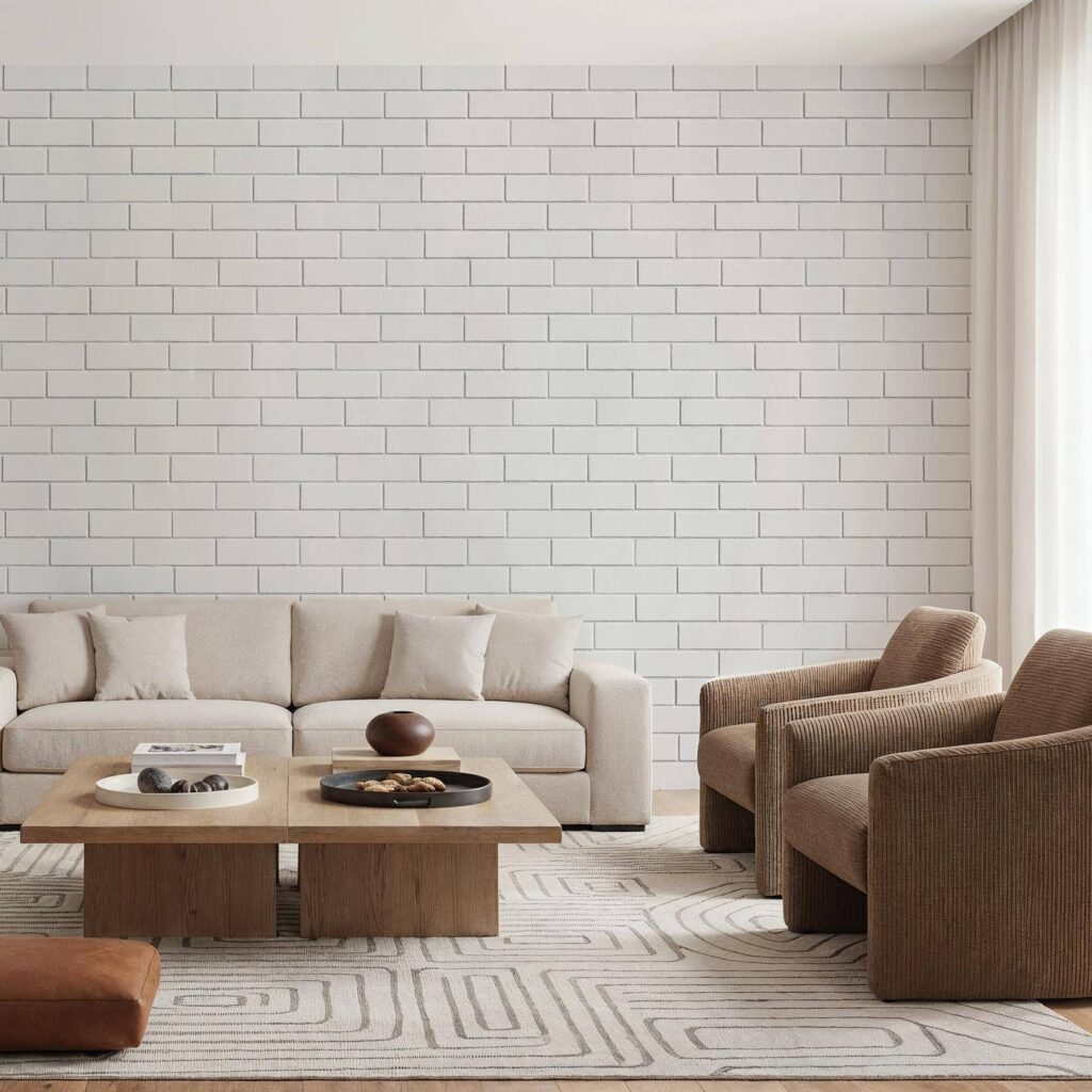 Beyaz Boyalı Tuğla Desenli Loft Duvar Kağıdı