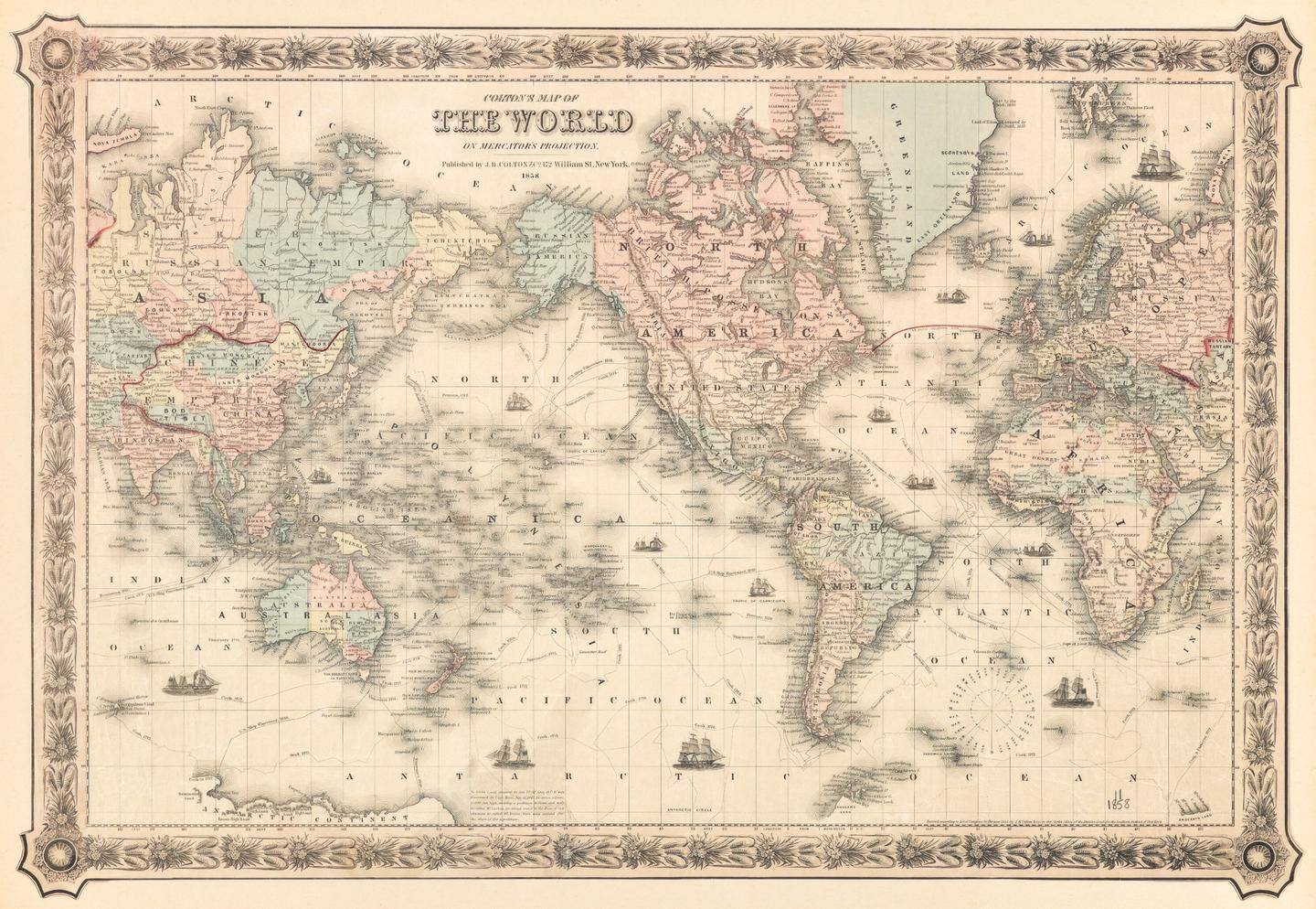 Coltonın 1858 Dünya Haritası Duvar Kağıdı